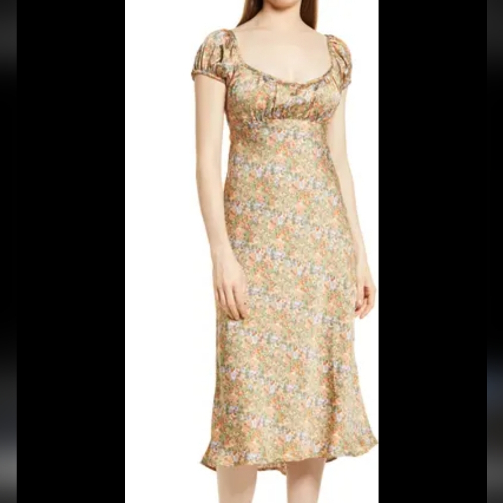 Amuse Society Floral Scoop Neck Midi Dress in Green